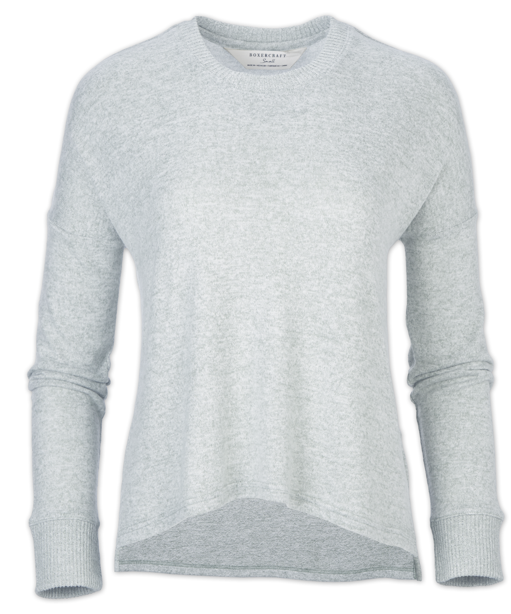 Women's Cuddle Boxy Crew – Ultra-Soft Boxy Crewneck Sweater in Sky Blue Heathe