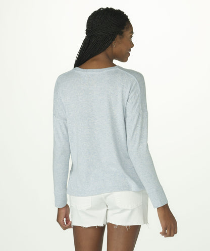 Women's Cuddle Boxy Crew – Ultra-Soft Boxy Crewneck Sweater in Sky Blue Heathe