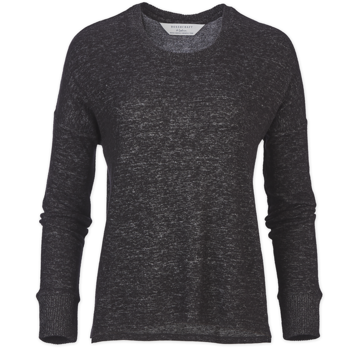 Women's Cuddle Boxy Crew – Ultra-Soft Boxy Crewneck Sweater in Black Heather