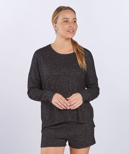 Women's Cuddle Boxy Crew – Ultra-Soft Boxy Crewneck Sweater in Black Heather