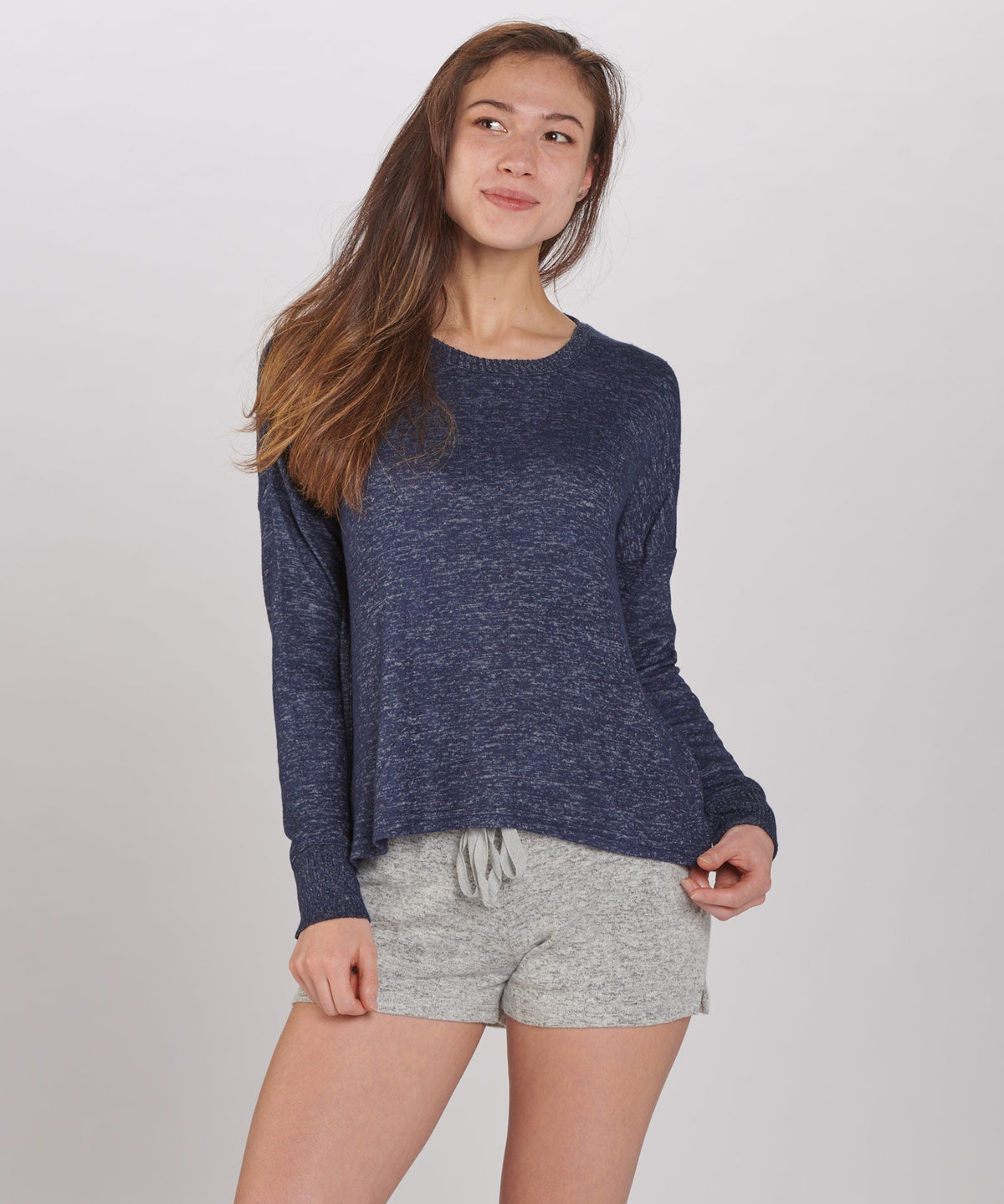 Women's Cuddle Boxy Crew – Ultra-Soft Boxy Crewneck Sweater in Navy Heather