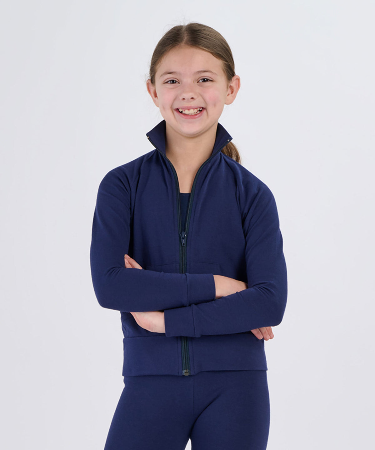 Girls' Practice Jacket – Stretch Athletic Full Zip Jacket in Navy