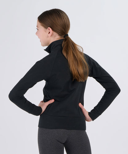 Girls' Practice Jacket – Stretch Athletic Full Zip Jacket in Black