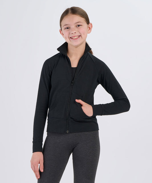 Girls' Practice Jacket – Stretch Athletic Full Zip Jacket in Black
