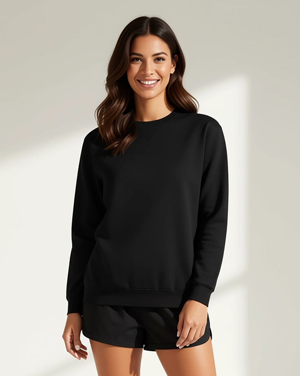 Unisex Core Fleece Crew in Black – model front 2