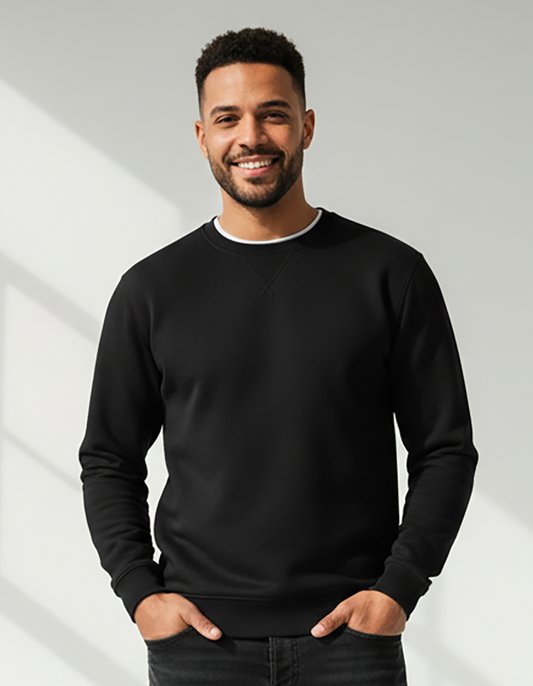 Unisex Core Fleece Crew in Black – model front