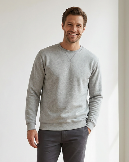 Unisex Core Fleece Crew in Oxford Heather – model front