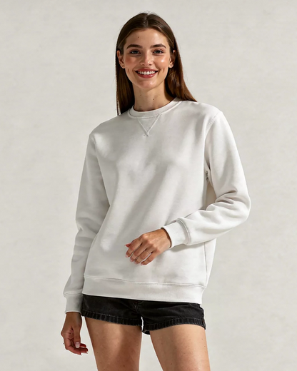 Unisex Core Fleece Crew in White – model front 2
