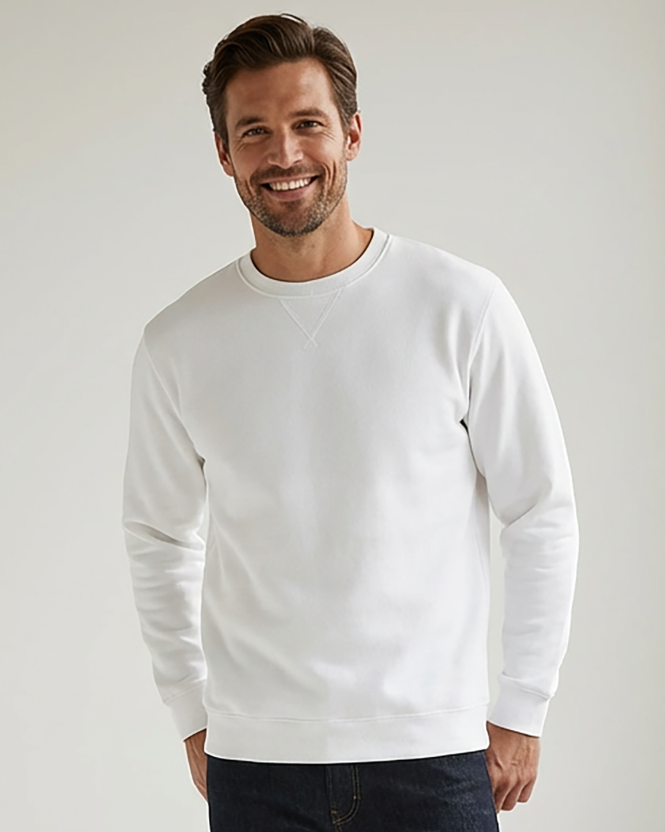 Unisex Core Fleece Crew in White – model front
