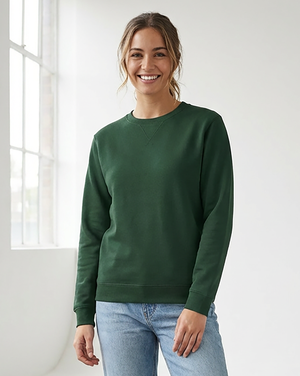 Unisex Core Fleece Crew in Dark Green – model front