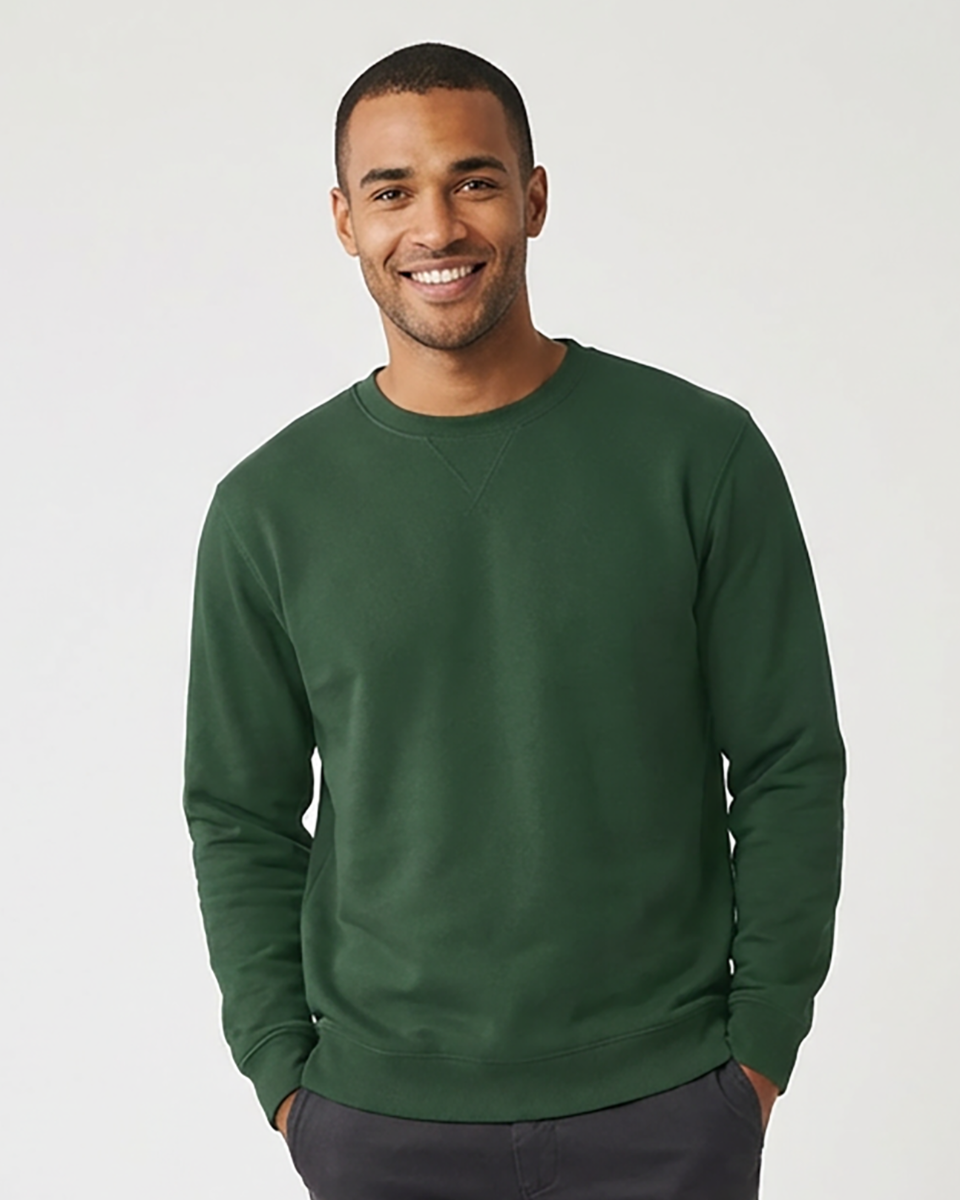 Unisex Core Fleece Crew in Dark Green – model front 2