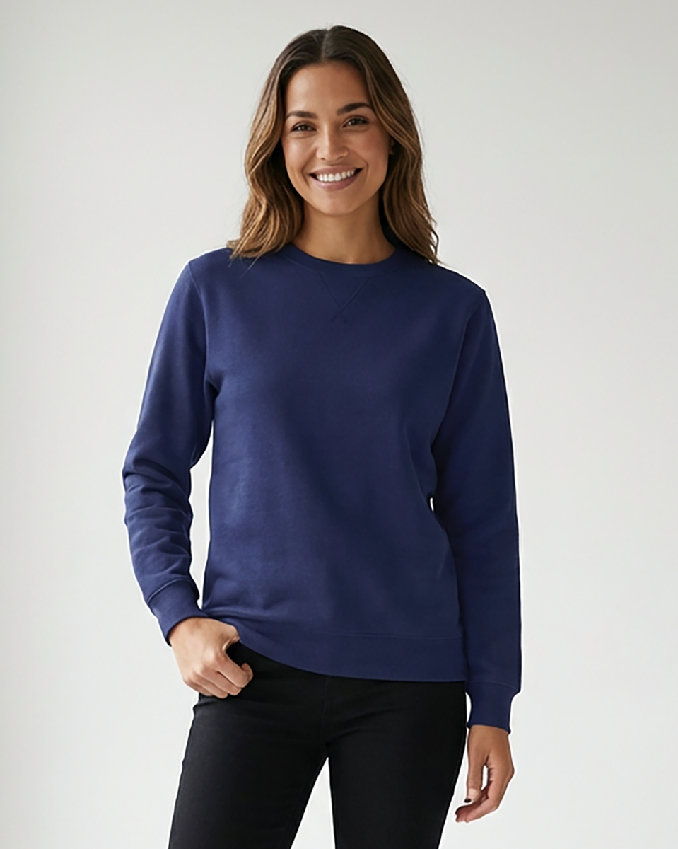 Unisex Core Fleece Crew in Navy – model front 2