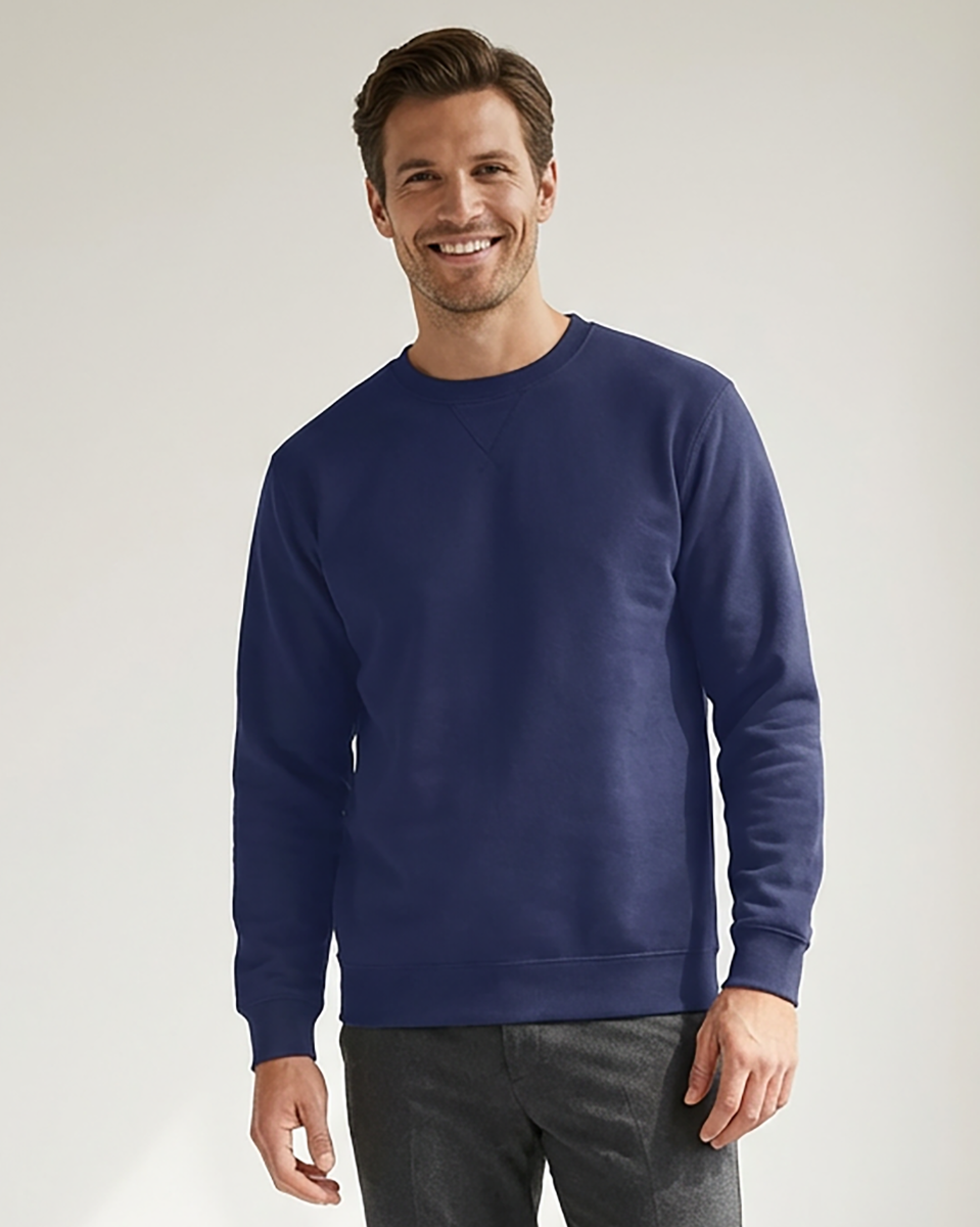 Unisex Core Fleece Crew in Navy – model front