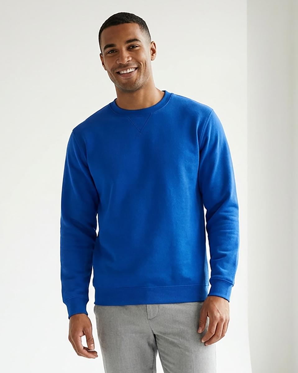 Unisex Core Fleece Crew in Electric Royal – model front