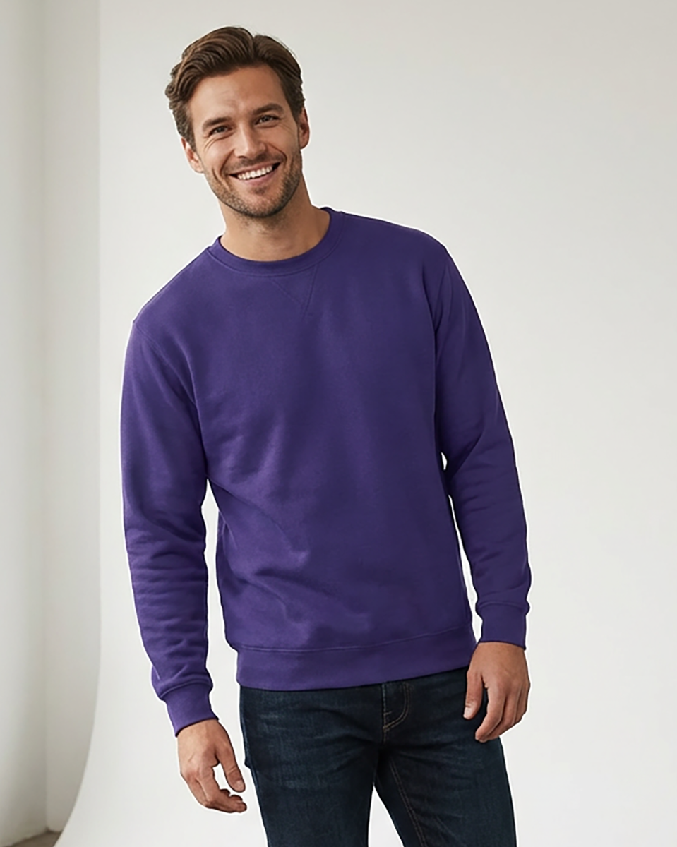 Unisex Core Fleece Crew in Purple – model front