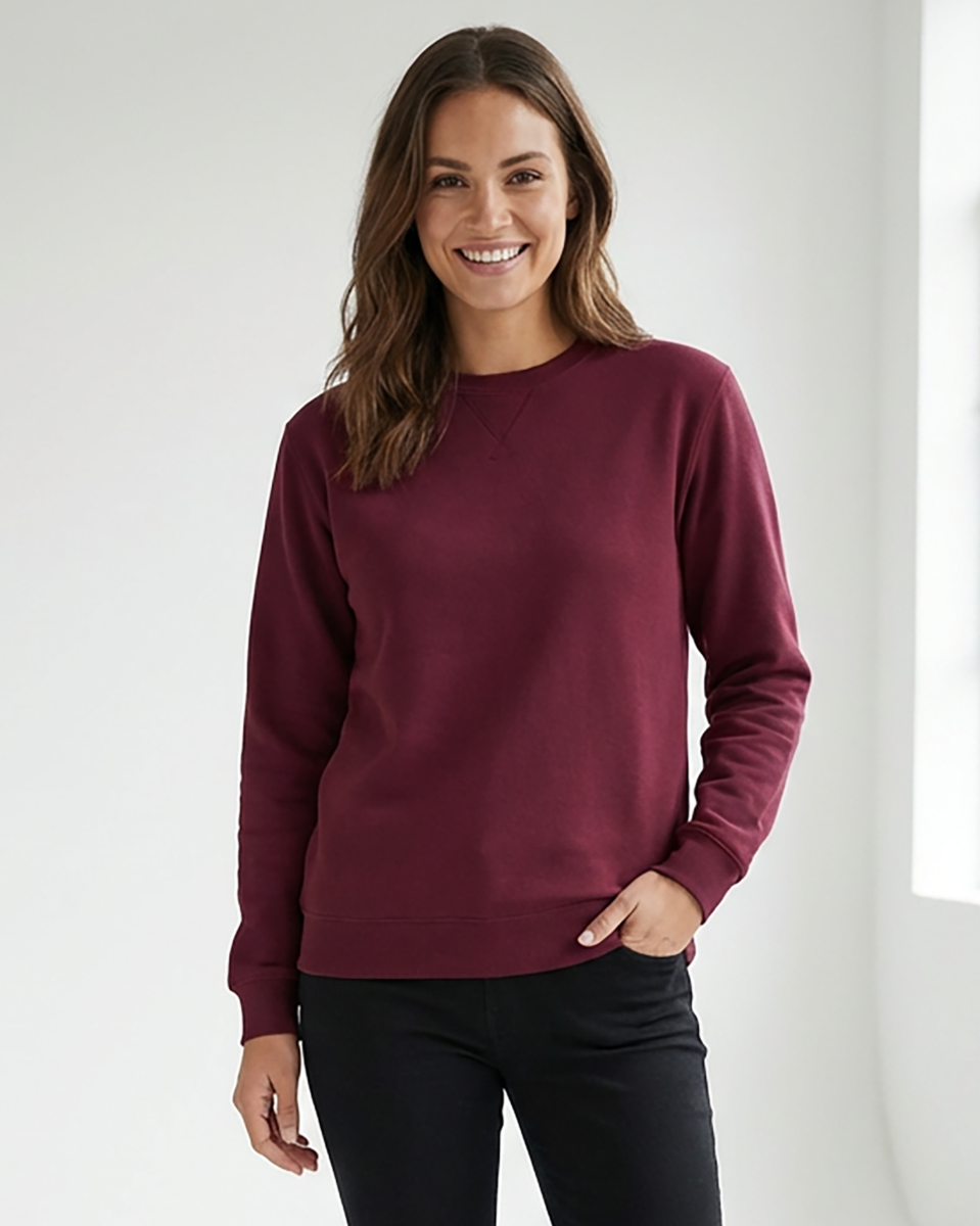 Unisex Core Fleece Crew in Maroon – model front 2
