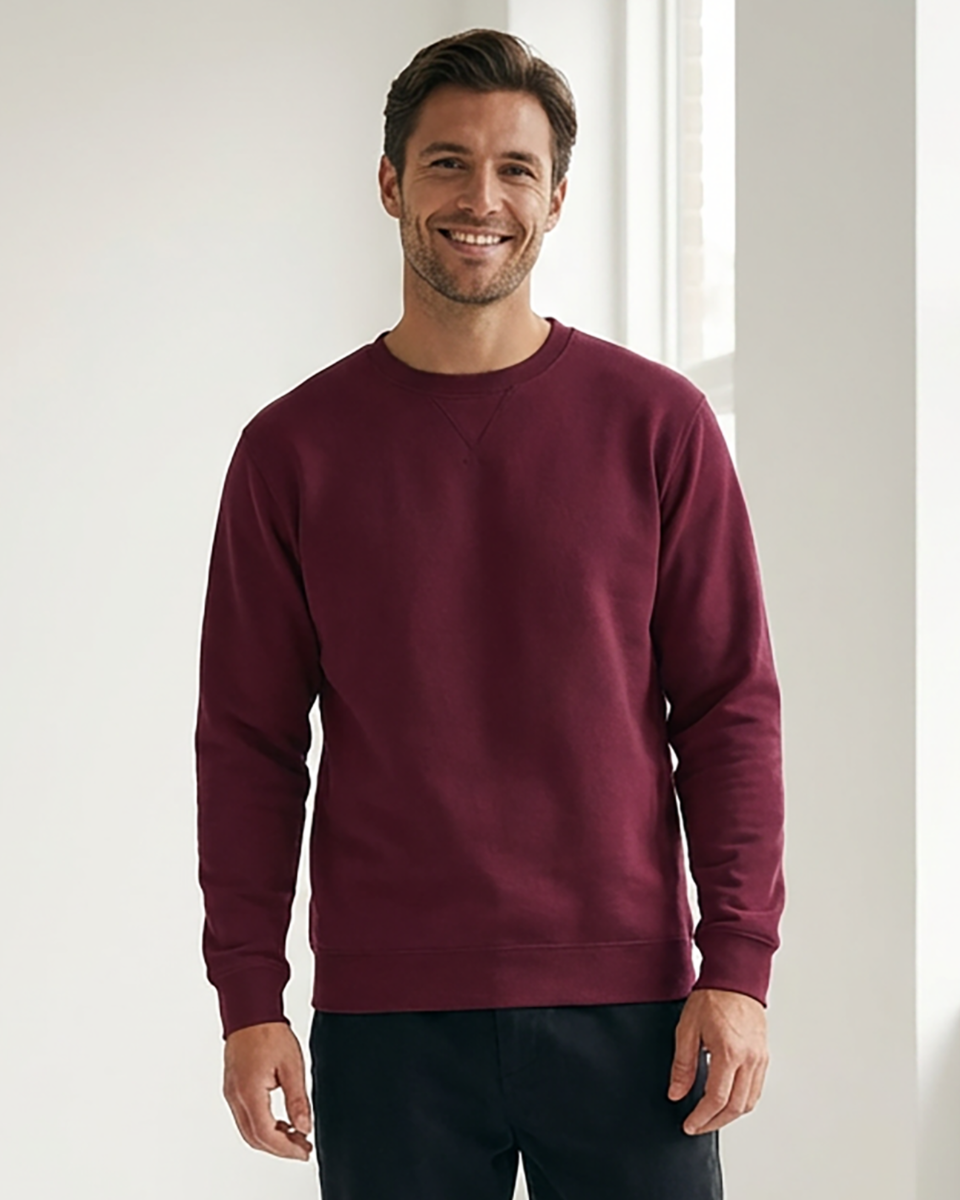 Unisex Core Fleece Crew in Maroon – model front