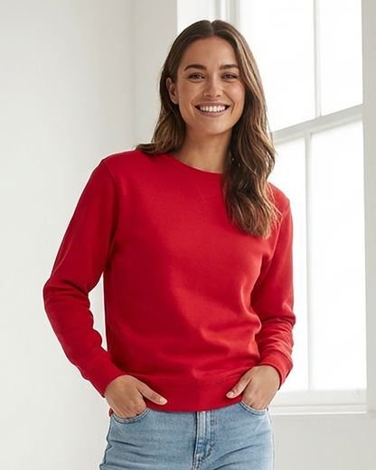Unisex Core Fleece Crew in True Red – model front 2