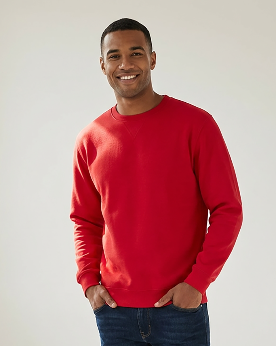 Unisex Core Fleece Crew in True Red – model front