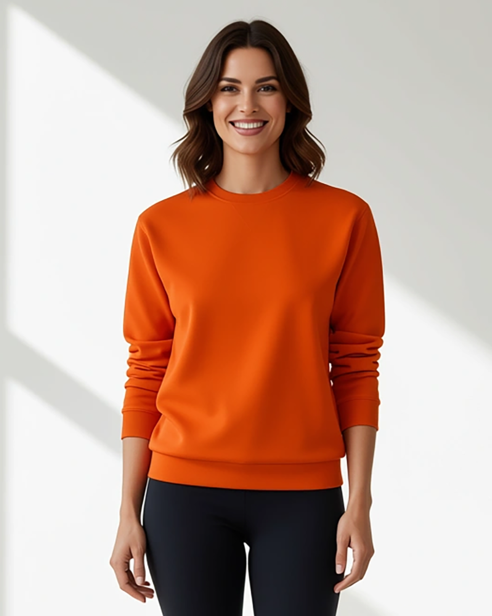 Unisex Core Fleece Crew in Orange – model front