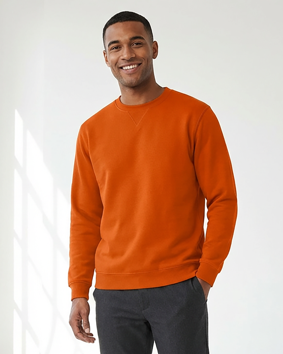 Unisex Core Fleece Crew in Orange – model front 2