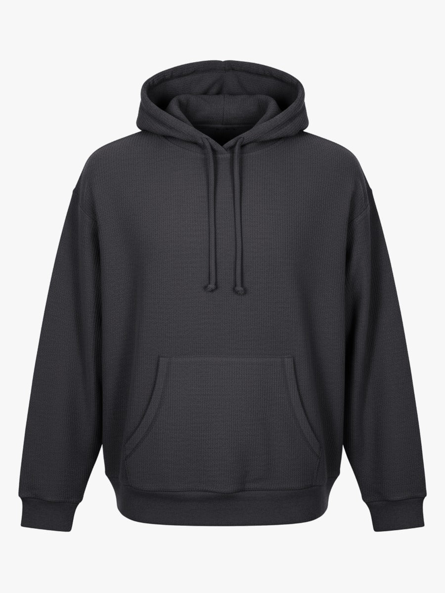 Unisex Corded Pullover Hoodie in Black – front