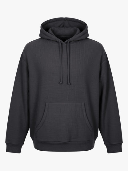 Unisex Corded Pullover Hoodie in Black – front
