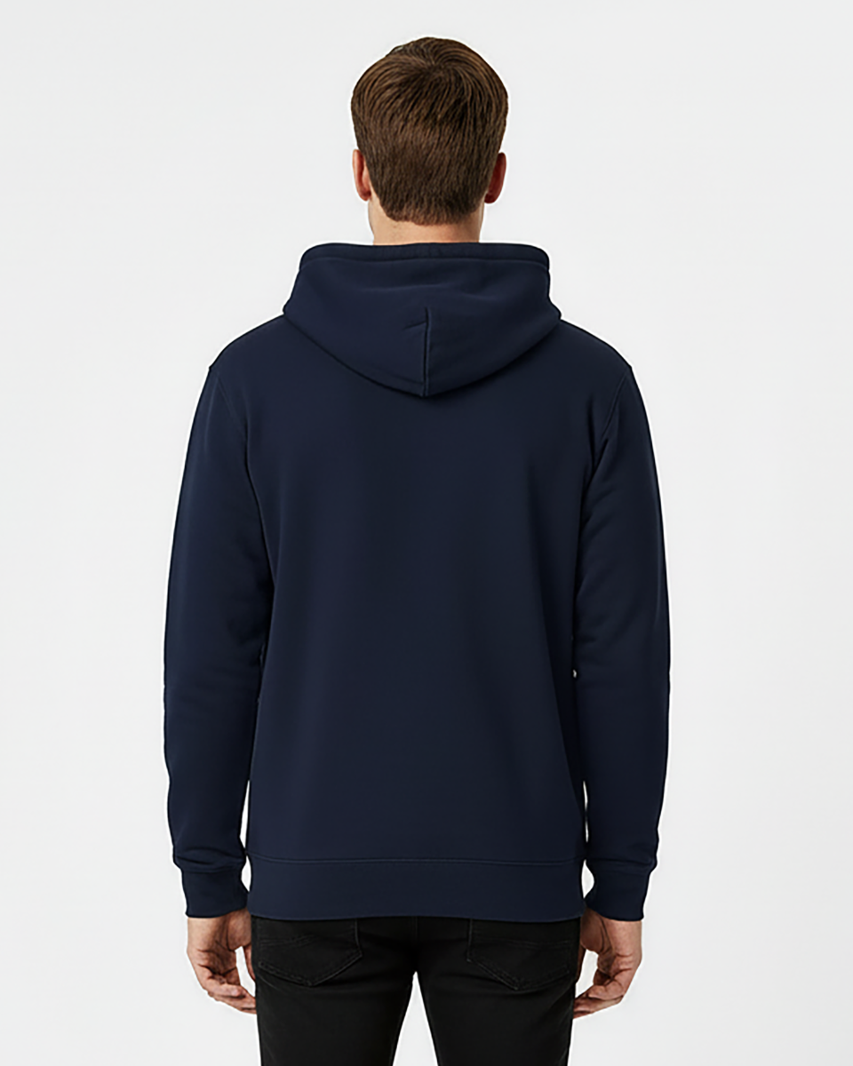 Unisex Core Fleece Hoodie in Navy – model back