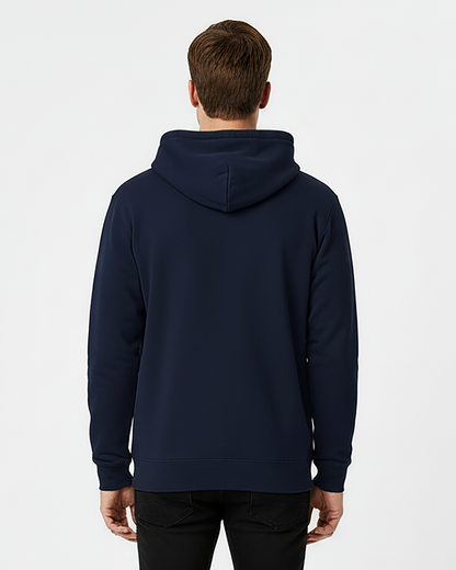 Unisex Core Fleece Hoodie in Navy – model back