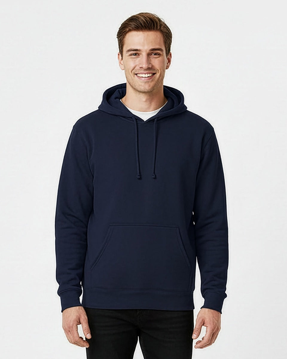 Unisex Core Fleece Hoodie in Navy – model front