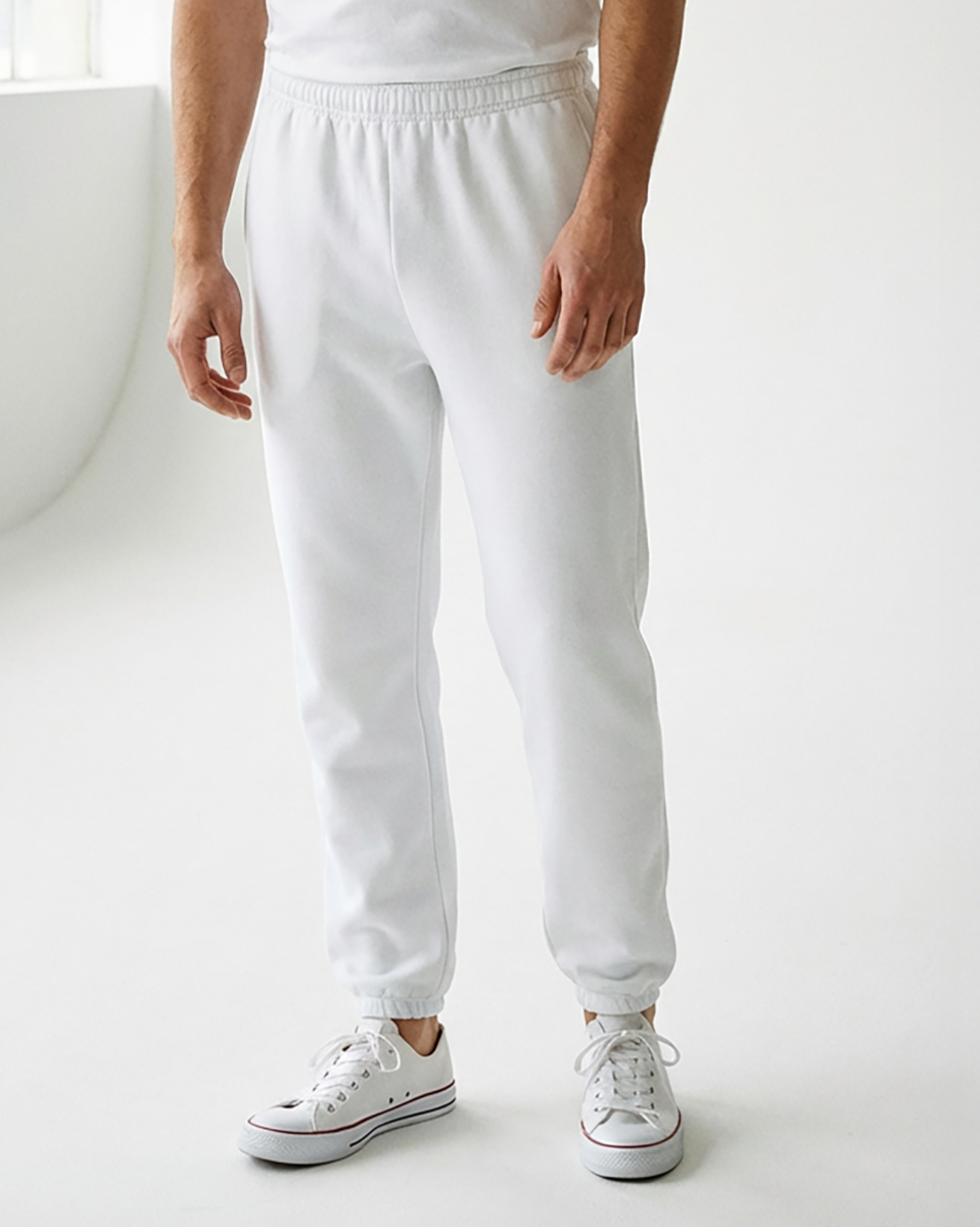 Unisex Core Fleece Pant in White – model front 2