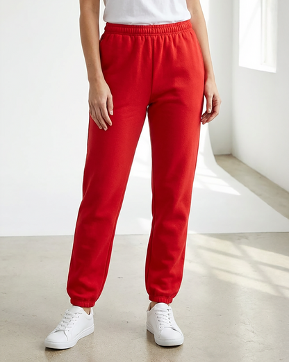 Unisex Core Fleece Pant in True Red – model front