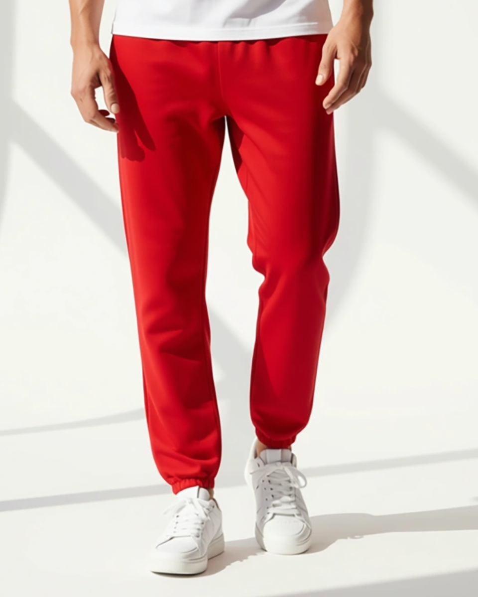 Unisex Core Fleece Pant in True Red – model front 2