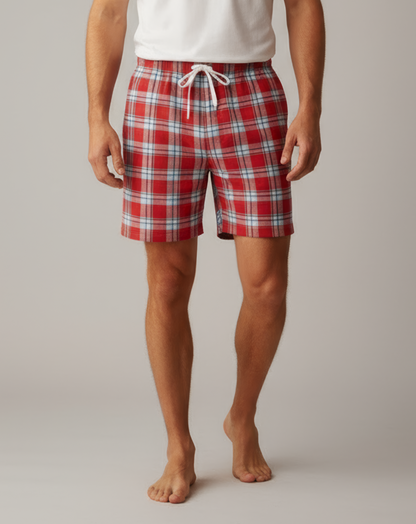 Boxercraft BU6703 Oversized Flannel Shorts - Red McIntosh Plaid - Model Front | Red McIntosh Plaid