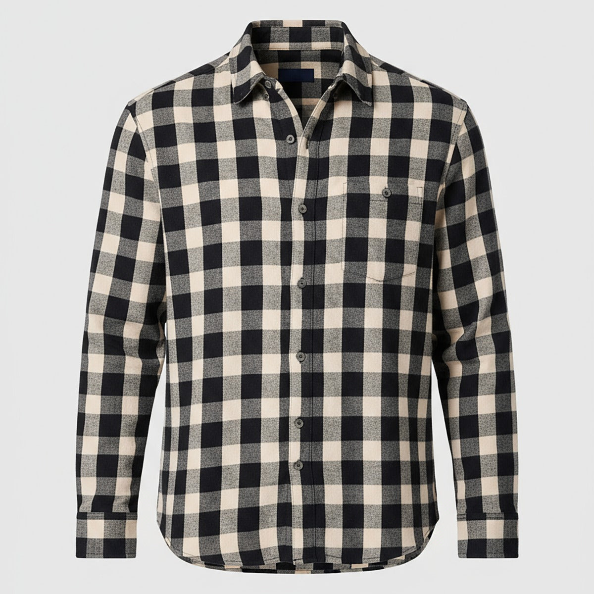 Boxercraft BU7401 Flannel Button-Down Shirt - Black/Ecru Buffalo Plaid - Ghost Front | Black/Ecru Buffalo Plaid