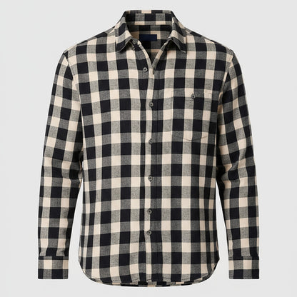 Boxercraft BU7401 Flannel Button-Down Shirt - Black/Ecru Buffalo Plaid - Ghost Front | Black/Ecru Buffalo Plaid
