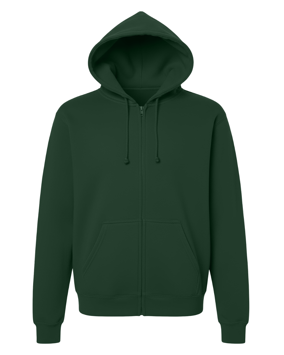 Unisex Core Fleece Full Zip in Dark Green – front