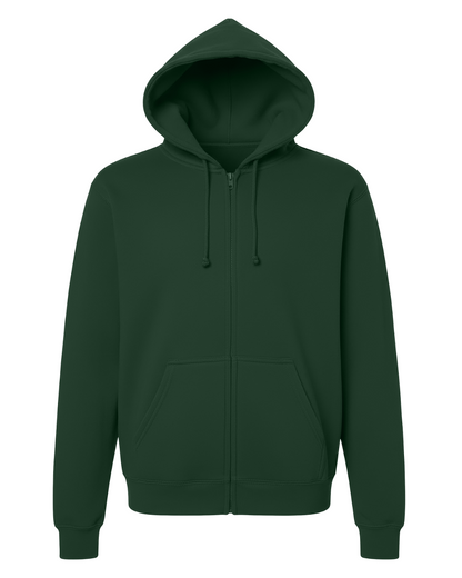 Unisex Core Fleece Full Zip in Dark Green – front
