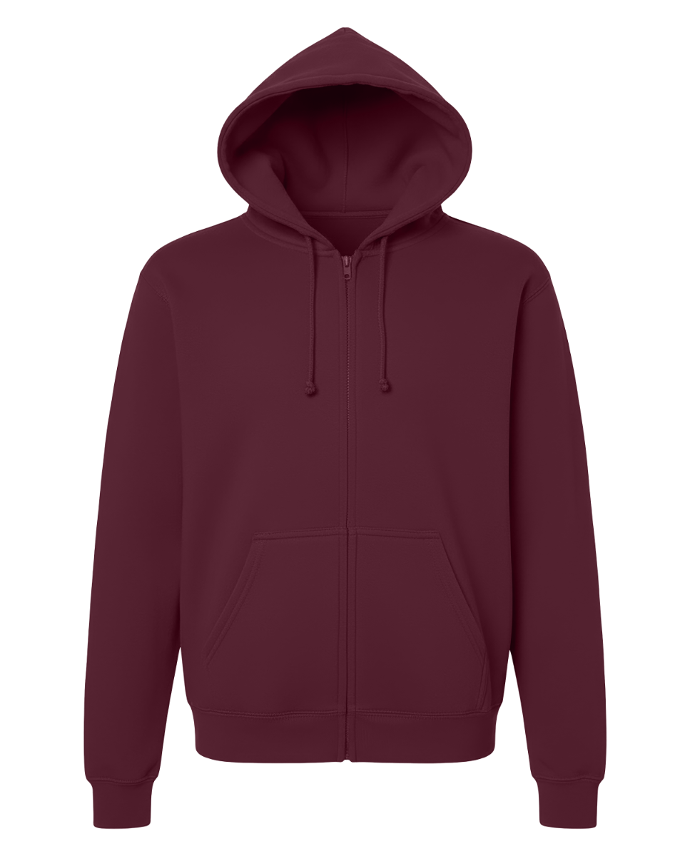 Unisex Core Fleece Full Zip in Maroon – front