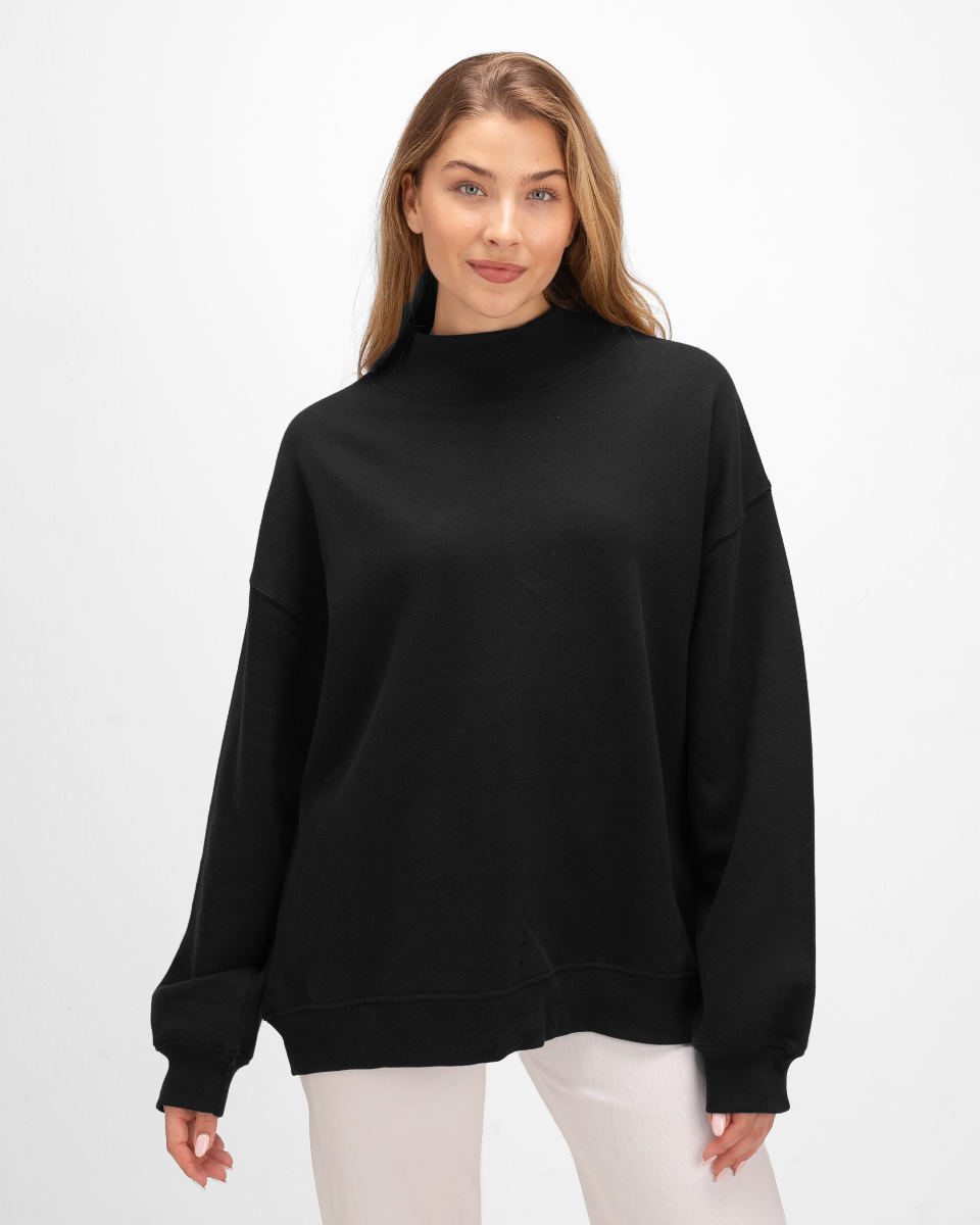 Women's Core Fleece Mock Neck in Black – model front