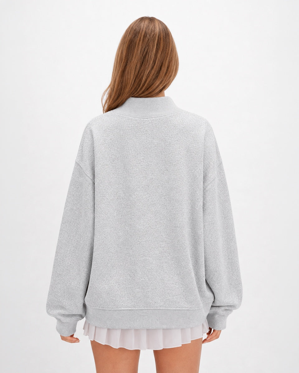 Women's Core Fleece Mock Neck in Oxford Heather – model back