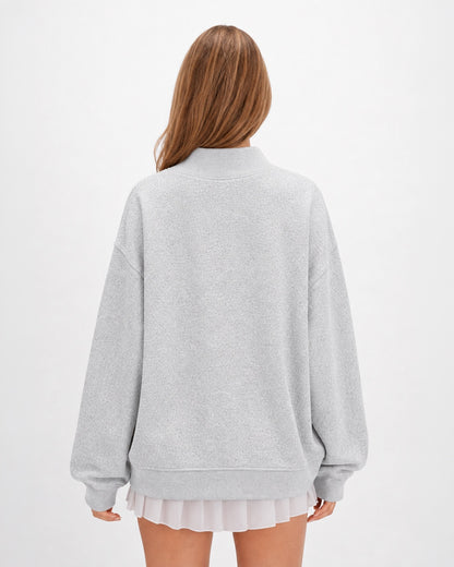 Women's Core Fleece Mock Neck in Oxford Heather – model back