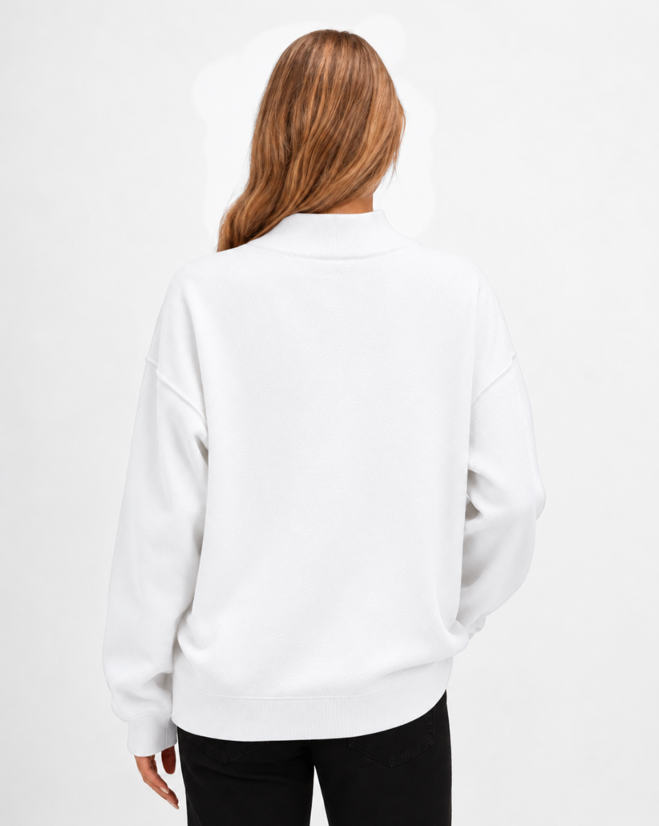 Women's Core Fleece Mock Neck in White – model back