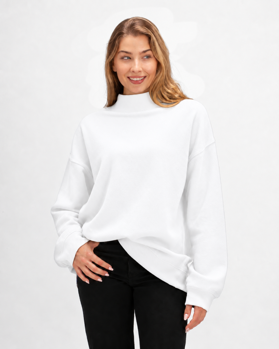 Women's Core Fleece Mock Neck in White – model front