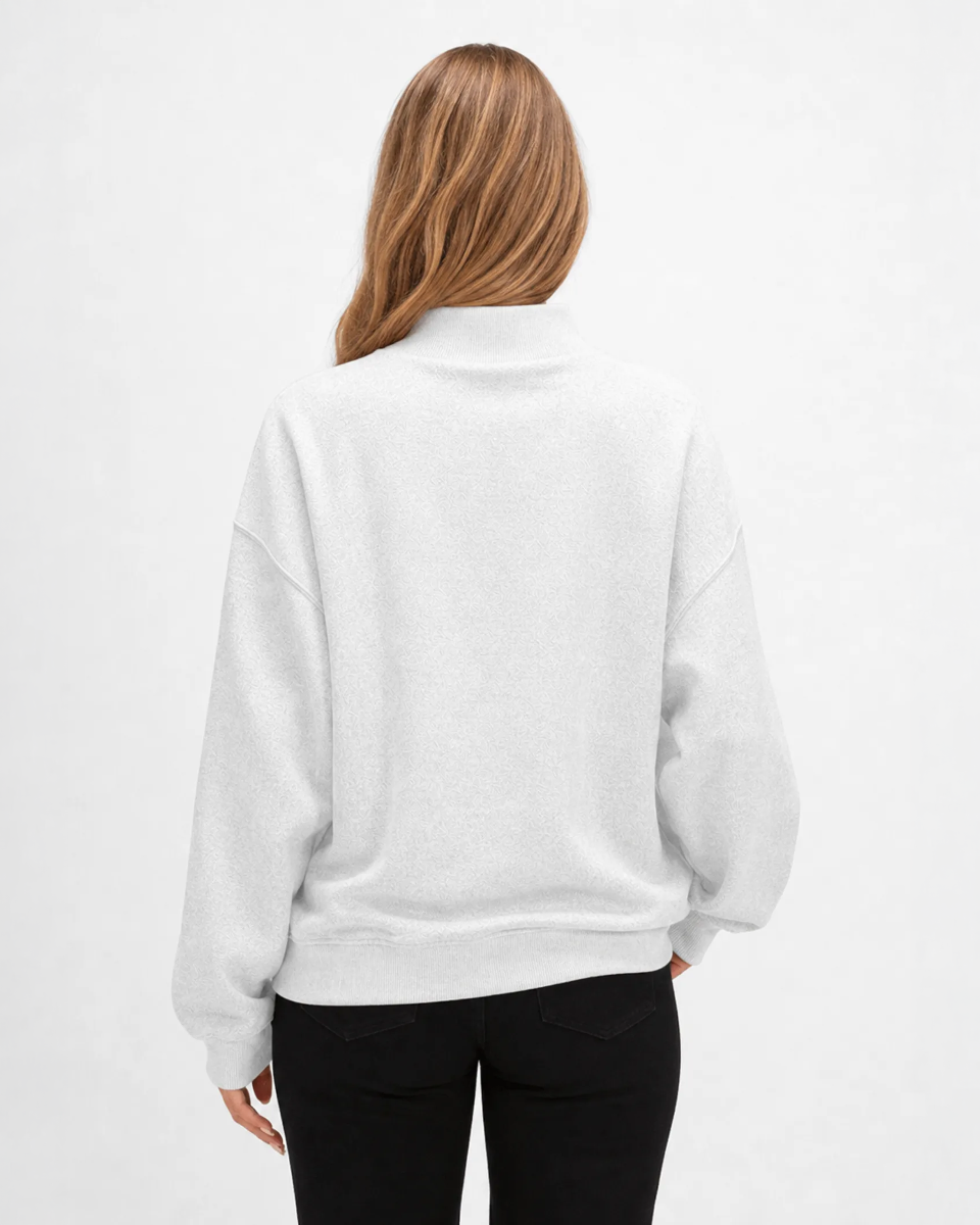 Women's Core Fleece Mock Neck in Ash Heather – model back