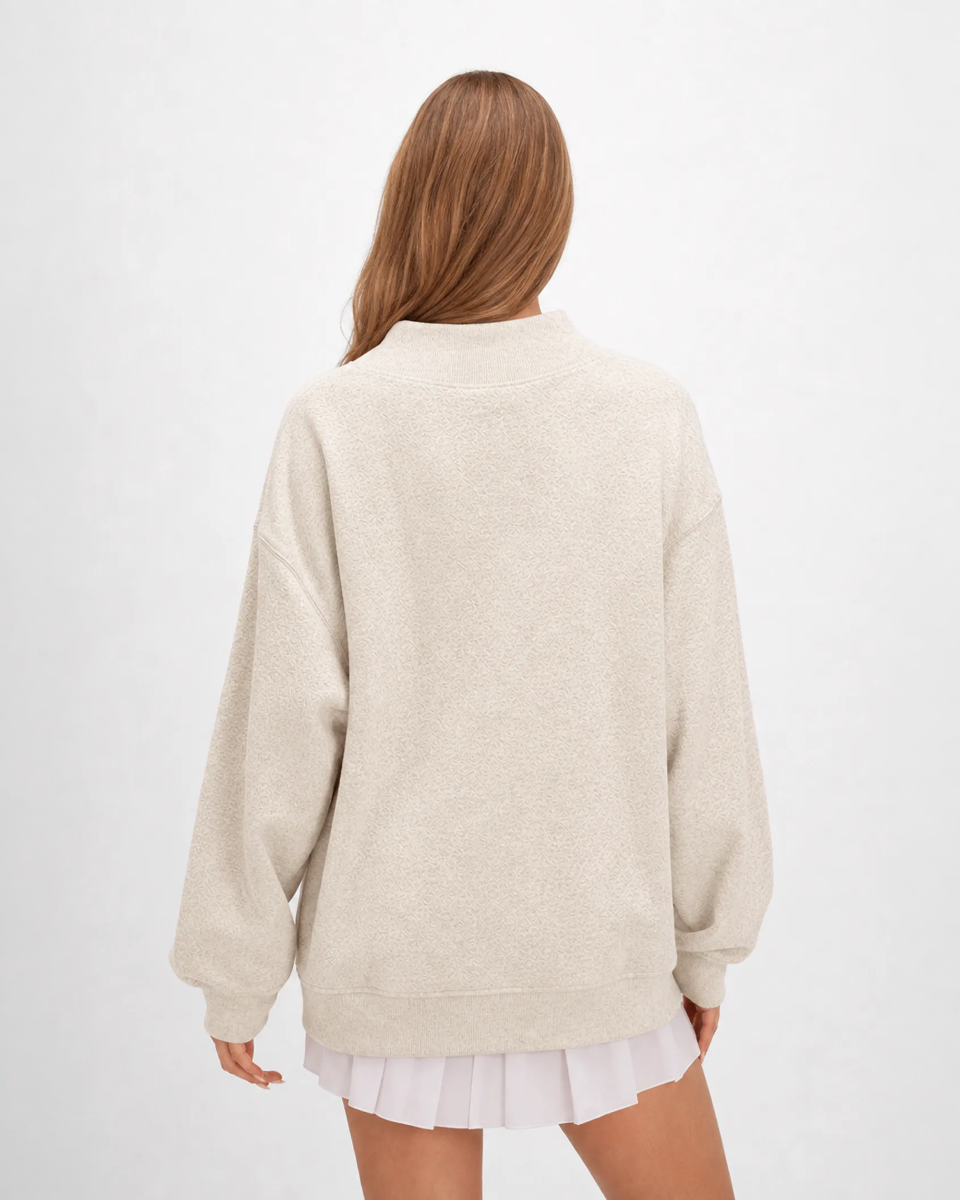 Women's Core Fleece Mock Neck in Oatmeal Heather – model back