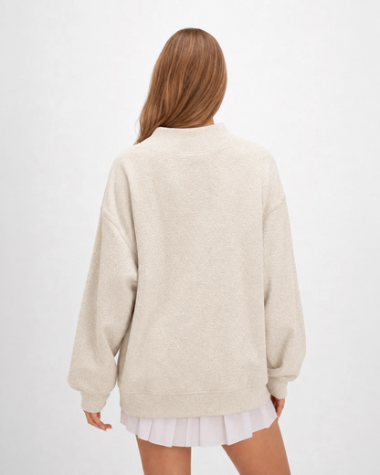 Women's Core Fleece Mock Neck in Oatmeal Heather – model back