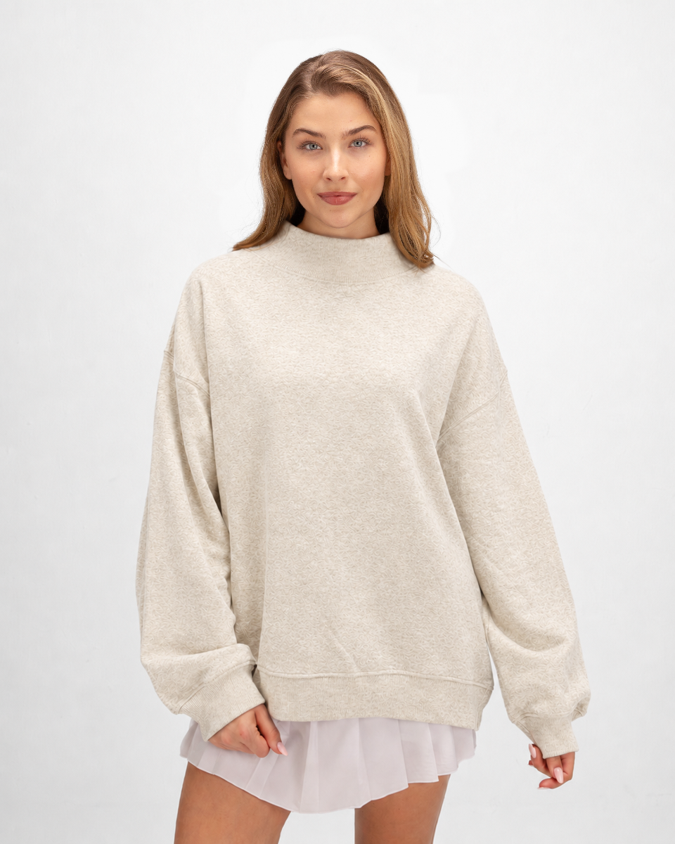 Women's Core Fleece Mock Neck in Oatmeal Heather – model front