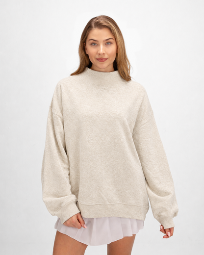 Women's Core Fleece Mock Neck in Oatmeal Heather – model front