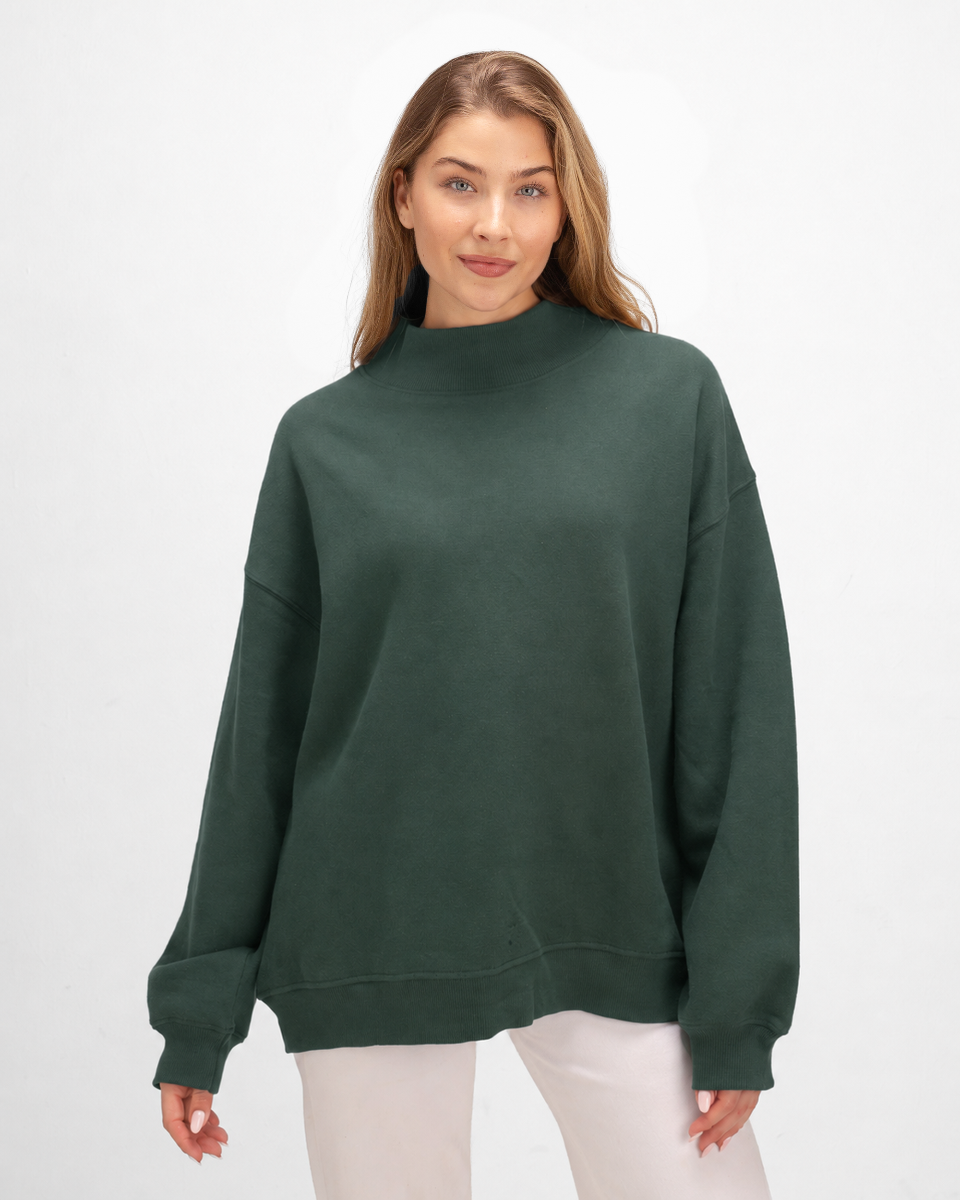 Women's Core Fleece Mock Neck in Dark Green – model front